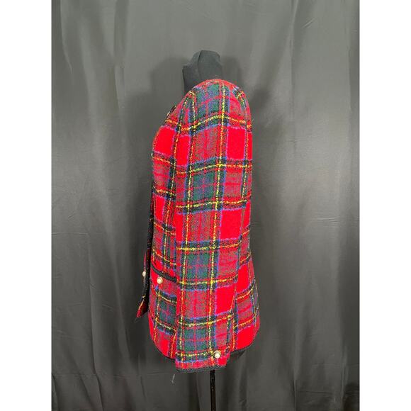 Vintage Red Plaid Talbots Blazer, Pearl Buttons & Black Trim,  Holiday Jacket - Picture 4 of 9